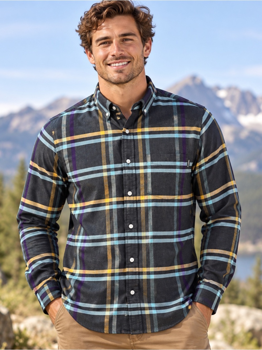 Chubbies Wanderers Club Shirt Mens Small Plaid Button Down Black Blue Yellow